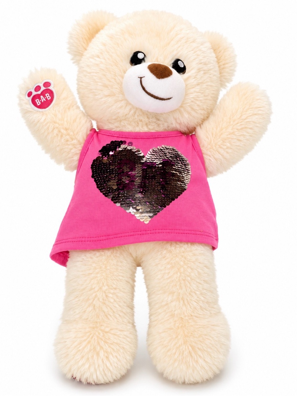Build-A-Bear Workshop teddy bear B-A-B paw logo embroidered face sequined top
